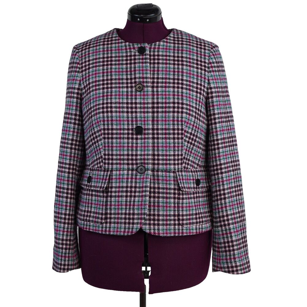 Talbots Collarless Blazer Women's 14 Tartan Plaid Wool Old Money Academia